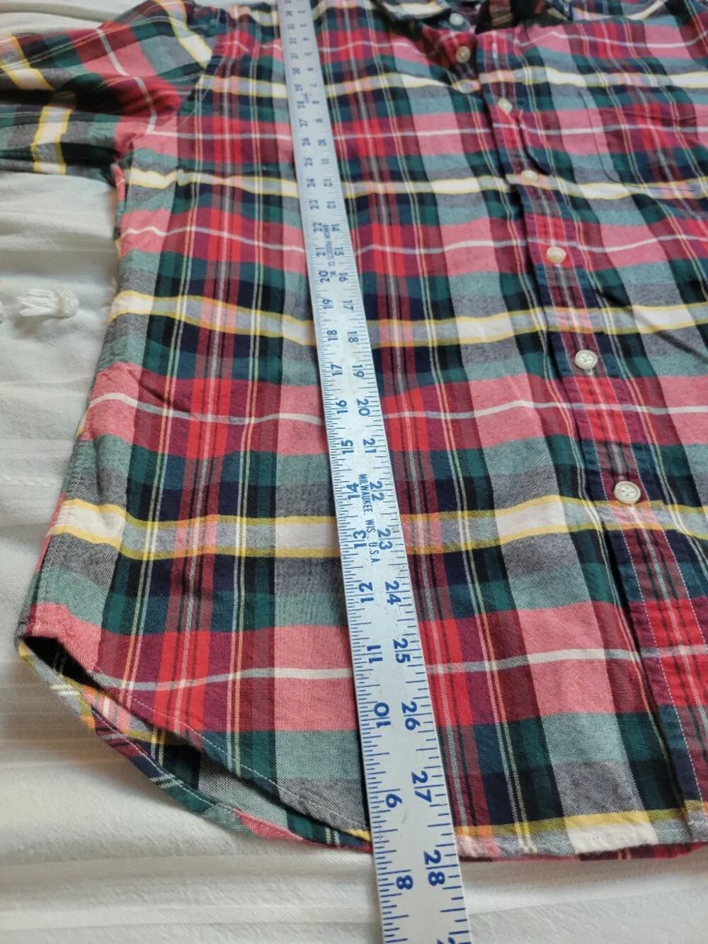 J.Crew Oxford Plaid Button Down Shirt Men's Tartan Red Green Cotton sz L